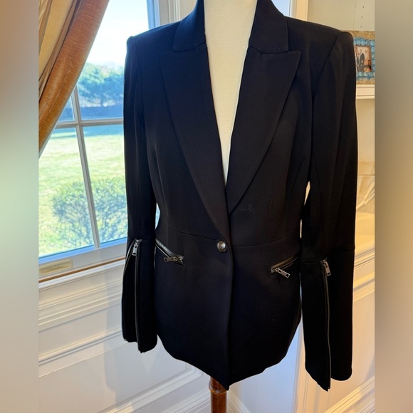 Ramy Brook Jackets & Blazers - Ramy brook multimedia blazer Black faux leather trim zipper sleeves Size large
